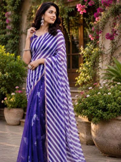  SKU SEJ2617 Ships in 11 days Pre-stitched Chanderi Cotton Saree in Purple