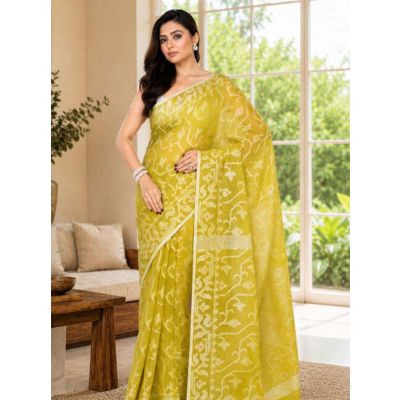 SKU SEJ2665 Ships in 11 daysNew Handloom Pure Cotton Jamdani Saree in Light Green