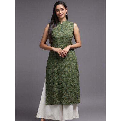 KU TBF925 Ships in 11 days Printed Rayon Straight Kurta in Green 4131 Reviews on 
