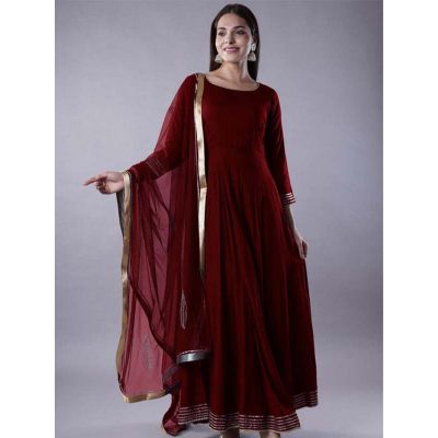  KUSKUR388 Ready to Ship Gota Lace Rayon Abaya Style Suit in Maroon 4.0 (4131) on 