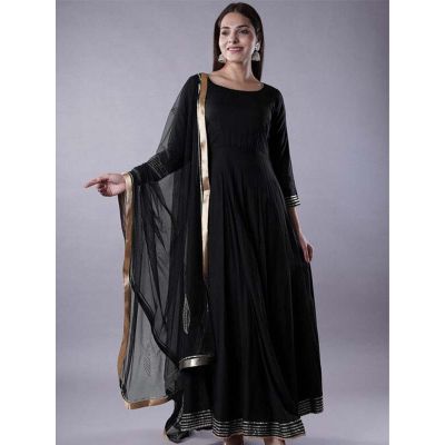  KUR385 Ready to Ship Gota Lace Rayon Abaya Style Suit in Black 4.0 (4131) on 