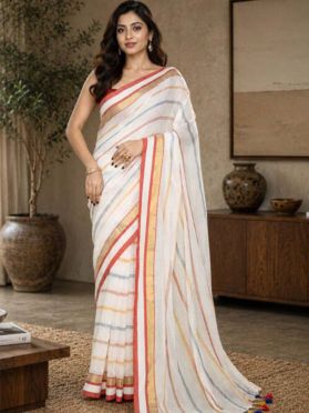  SKU SEJ2626 Ships in 11 days Woven Cotton Saree in White 4131 Reviews on 