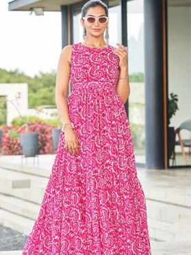 KU TWJ6294 Ships in 10 daysNew Printed Cotton Maxi Dress in Pink 4131 Reviews on 