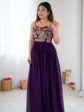 SKU THY163 Ships in 9 daysNew Embroidered Georgette Gown in Wine 4131 Reviews on 