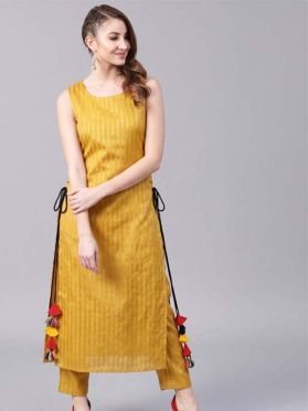  SKU TWR235 Ships in 14 days Woven Pure Cotton Straight Kurta in Mustard 4131 Reviews on 