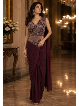 SKU SSEA10804 Ships in 14 days Pre-stitched Lycra Saree in Wine