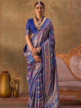 SKU SSEA10899 Ships in 14 daysNew Patola Art Silk Saree in Navy Blue 4131 Reviews on 