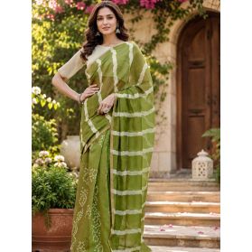  SKU SEJ2618 Ships in 11 days Pre-stitched Chanderi Cotton Saree in Olive Green