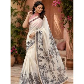 SKU SEJ2622 Ships in 11 days Pre-stitched Chanderi Cotton Saree in Off White