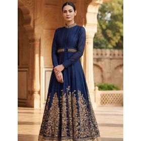 SKU TJW2574 Ready to ShipNew Embroidered Raw Silk Gown in Navy Blue 4131 Reviews on 