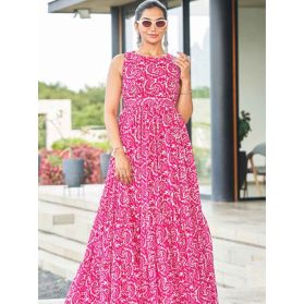 KU TWJ6294 Ships in 10 daysNew Printed Cotton Maxi Dress in Pink 4131 Reviews on 