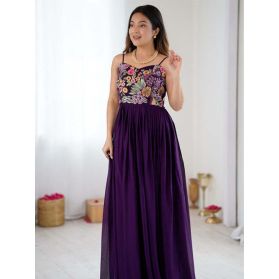 SKU THY163 Ships in 9 daysNew Embroidered Georgette Gown in Wine 4131 Reviews on 