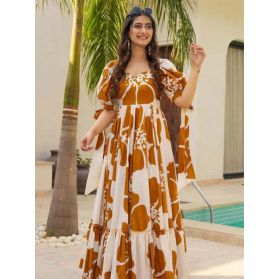 SKU TFJ171 Ships in 11 days Digital Printed Cambric Cotton Gown in Off White