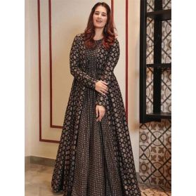 Ready to Ship Printed Cotton Gown in Black 4131 Reviews on 