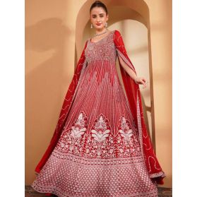 SKU TUW24 Ships in 16 days Hand Embroidered Georgette Gown in Red 4131 Reviews on 