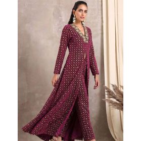  SKU TWR251 Ships in 14 days Foil Printed Velvet Front Slit A Line Kurta in Dark Magenta 4131 Reviews on 