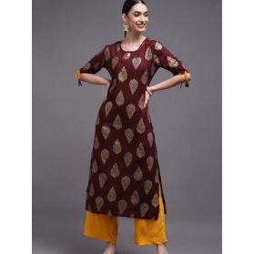 SKU TBF920 Ships in 11 days Foil Printed Rayon Straight Kurta in Brown 4131 Reviews on 