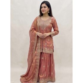 SKU LAE272 Ships in 11 daysNew Embroidered Art Silk Lehenga in Peach 4131 Reviews on 