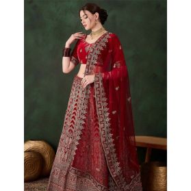 SKU LGM1396 Ships in 14 daysNew Embroidered Velvet Lehenga in Red 4131 Reviews on 