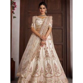 SKU LQY3316 Ships in 11 daysNew Embroidered Art Silk Lehenga in Off White 4131 Reviews on 