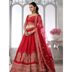 SKU LGM1384 Ships in 14 daysNew Embroidered Art Silk Lehenga in Red 4131 Reviews on 