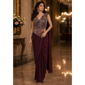 SKU SSEA10804 Ships in 14 days Pre-stitched Lycra Saree in Wine