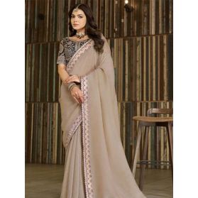 SKU SSEA10880 Ships in 14 daysNew Embroidered Border Art Silk Saree in Beige