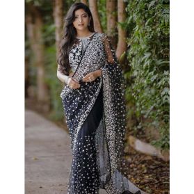  SKU SPTA17079 Ships in 10 daysNew Embroidered Net Saree in Black 4131 Reviews on 