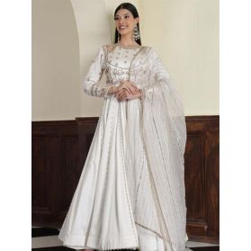  KLQ27 Ships in 16 days Hand Embroidered Modal Silk Abaya Style Suit in Off White 4.0 (4131) on 