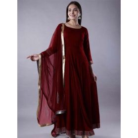  KUSKUR388 Ready to Ship Gota Lace Rayon Abaya Style Suit in Maroon 4.0 (4131) on 