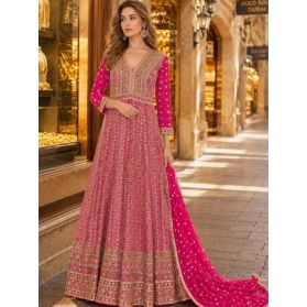  KQT1004 Ships in 11 days Embroidered Georgette Abaya Style Suit in Fuchsia